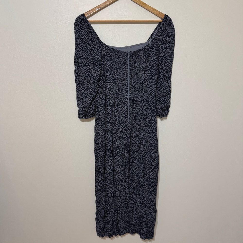 Abercrombie & Fitch Square-neck Midi Dress Size Small Tall Navy Leopard Print - Picture 7 of 8